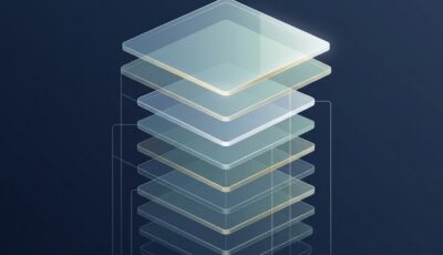 Abstract illustration of a Swiss capital increase — stacked layers of newly issued shares growing upward.